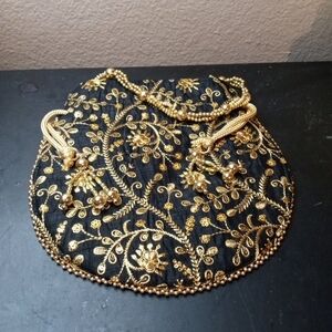 EXQUISITE Handmade Embroidered 9" Drawstring Handbag Made in India